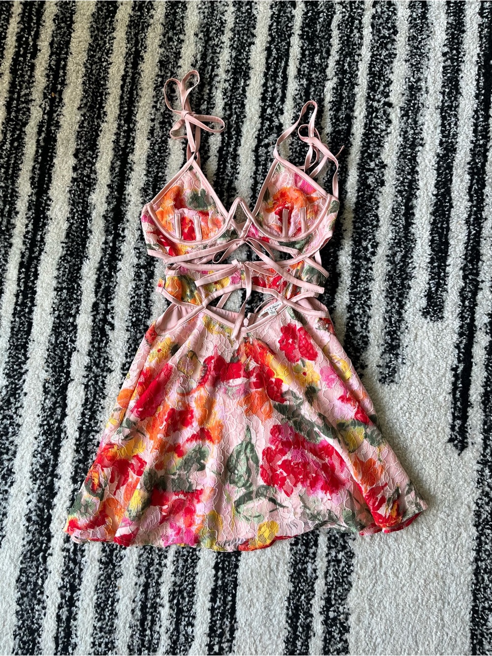 For Love & Lemons Dascha Cut-Out Pink Floral Mini Dress